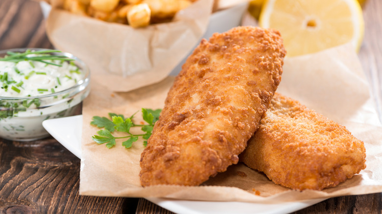 Breaded dogfish with chive dip