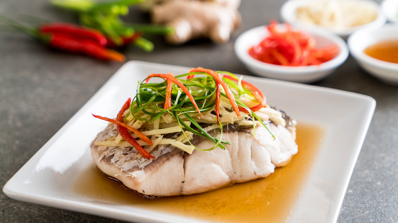 A plate of steamed hogfish