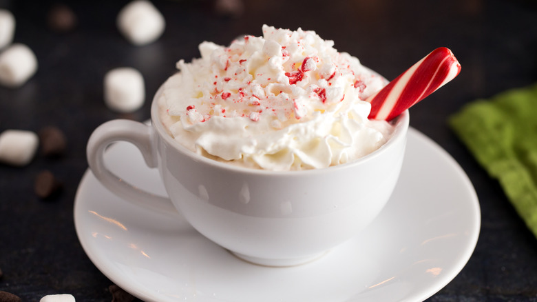 mug of peppermint drink with whipped cream