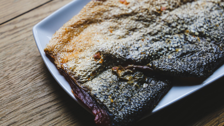 salmon skin on a plate