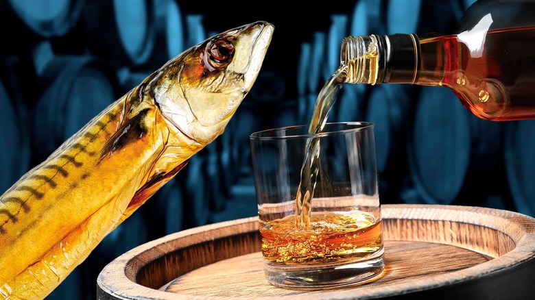 smoked fish and bourbon bottle