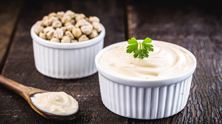 Aquafaba mayonnaise and dried chickpeas