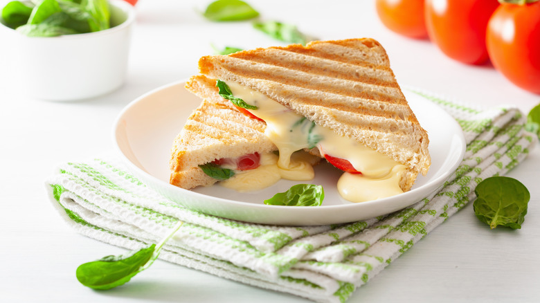 Basil grilled cheese on plate