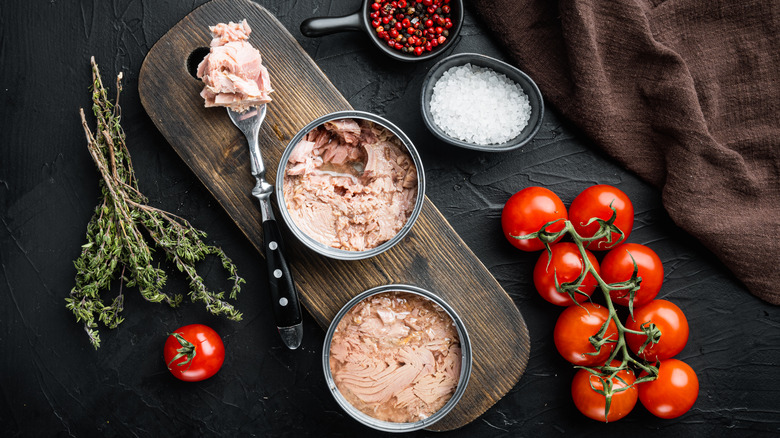Cans of tuna with tomatoes