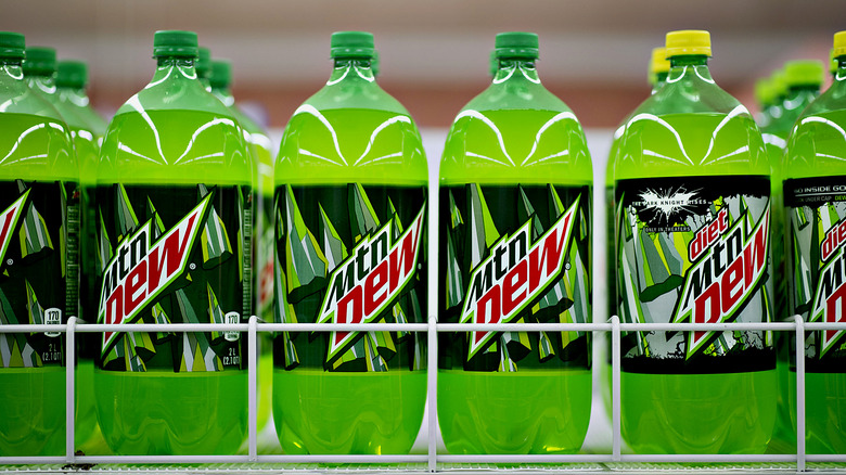 Grocery store display of Mountain Dew