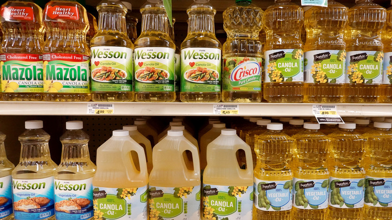 Canola oils on store shelf