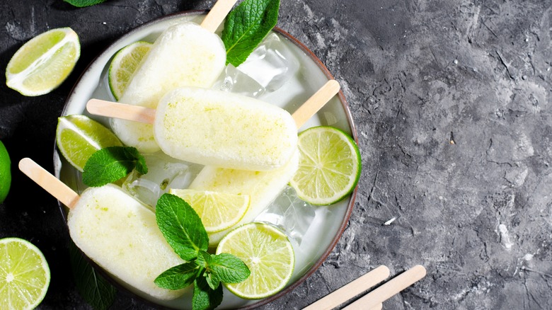 plate of lime yogurt popsicles