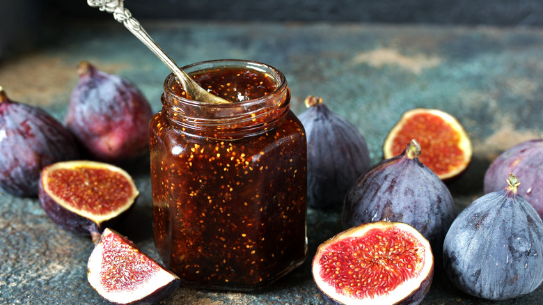 Fig jam in glass jar