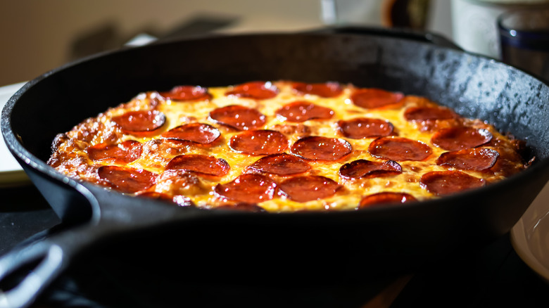 Pizza in cast-iron pan