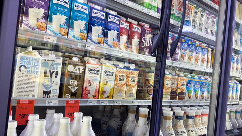 Different varieties of milk in chiller