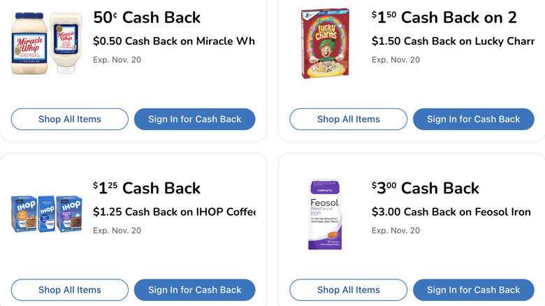 Screenshot of Kroger Cash Back offers