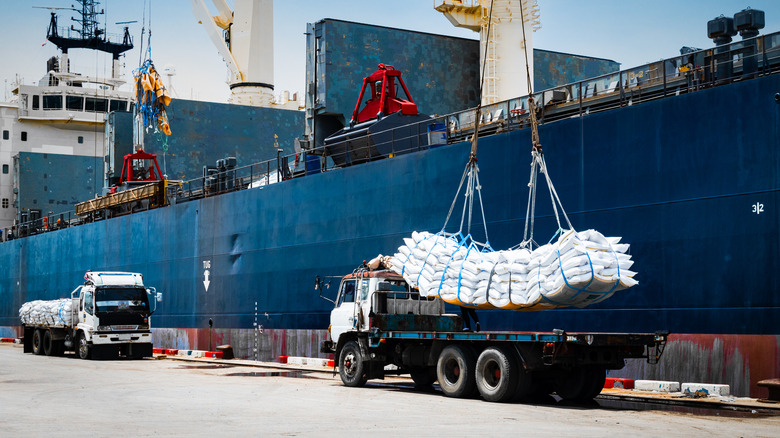 Sugar being loaded onto a freighter