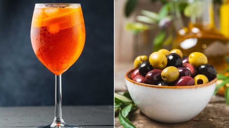 Aperol Spritz with olives