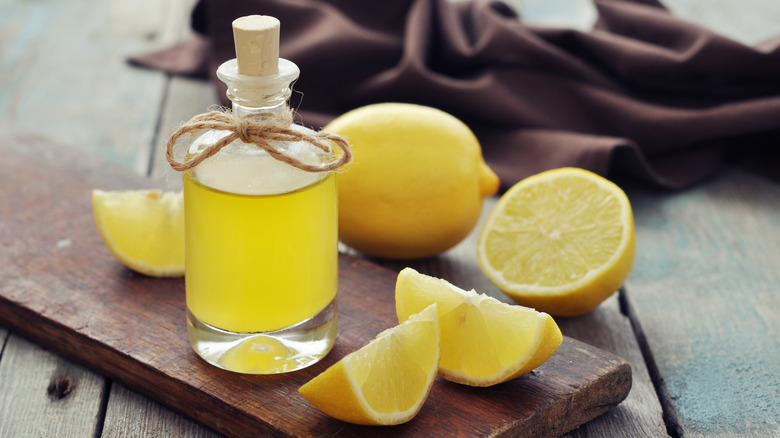 Lemon oil on chopping board