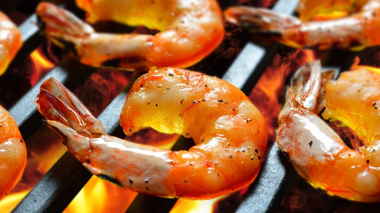 Close-up of shrimp on a grill