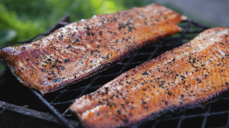 Smoked salmon over grills