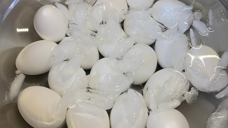 Eggs in bowl of ice water