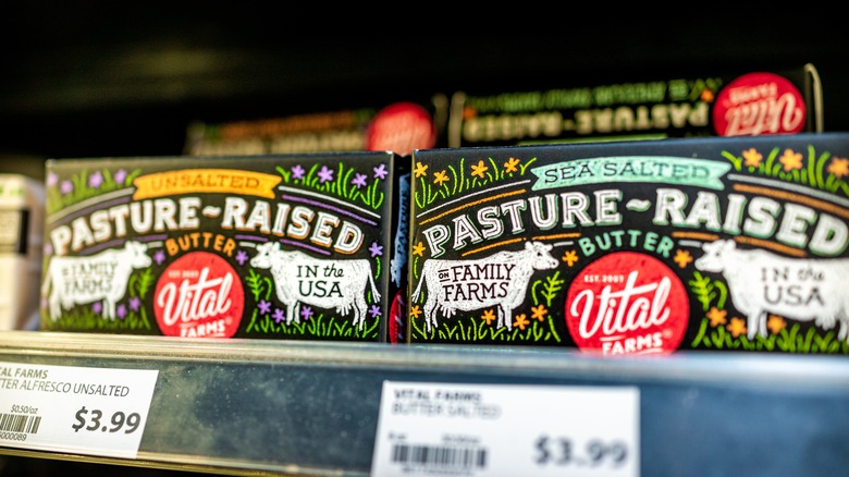 Pasture-raised butter on shelves 