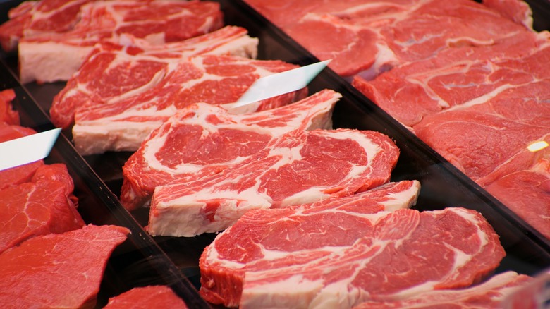 ribeyes in display counter