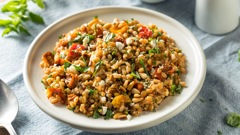 Healthy farro salad with tomato