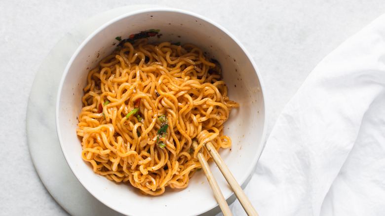 Instant ramen with chopsticks