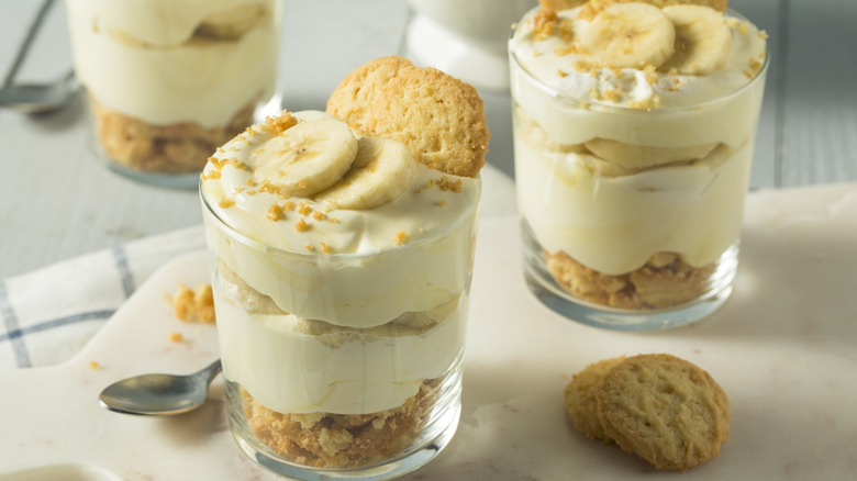 Banana pudding in glass cups