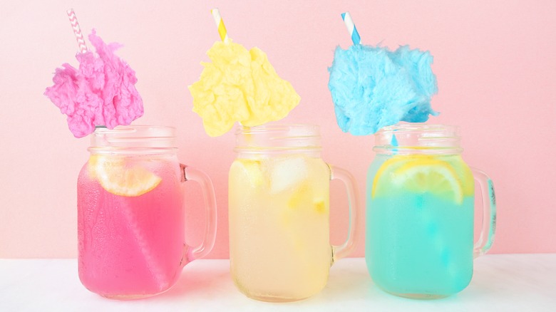 Multi-colored lemonade with cotton candy