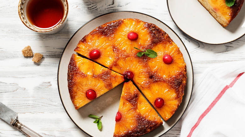 Pineapple upside-down cake on plate