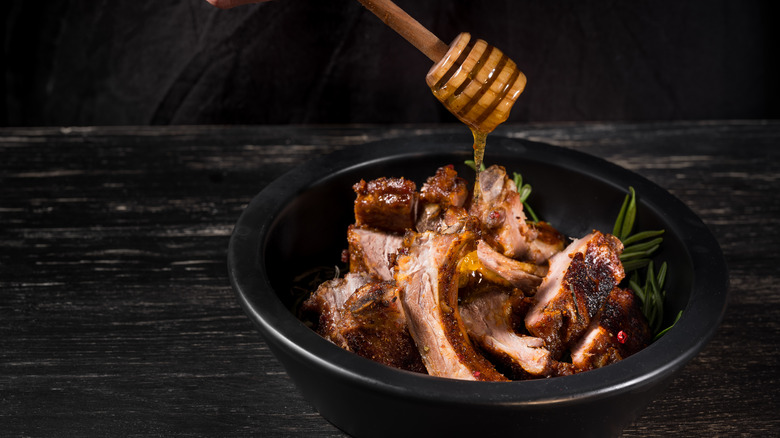 Cooking pork rib chops with sweet honey glaze