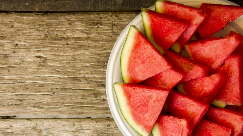 seedless watermelon wedges in plate