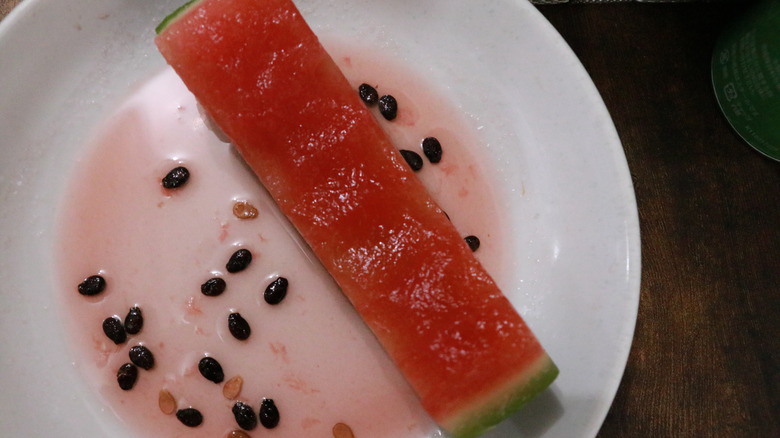 watermelon slice seeds on plate