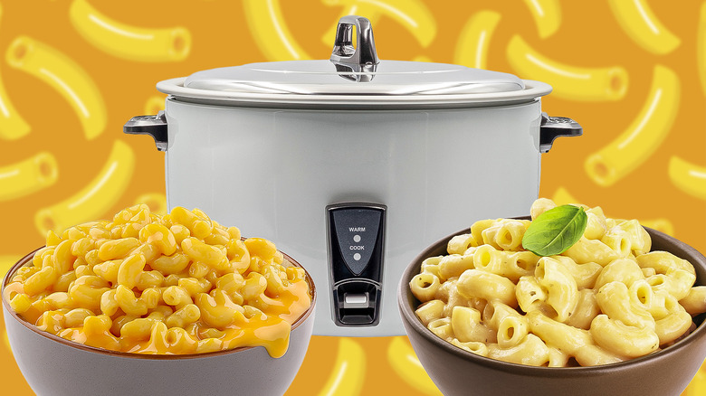 bowls of mac and cheese with rice cooker