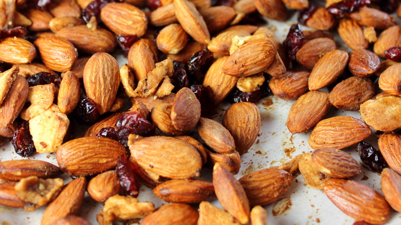 Nuts on baking sheet