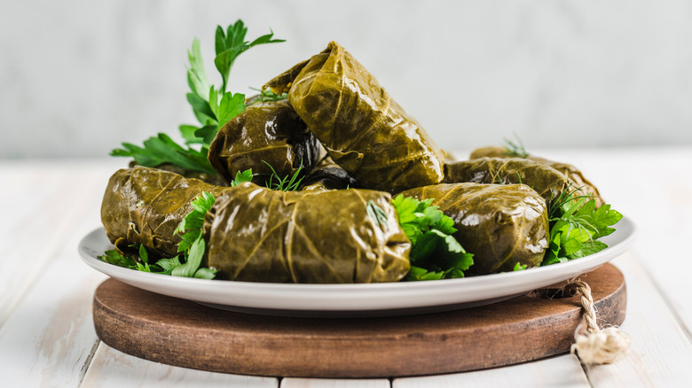 Plate of stuffed grape leaves