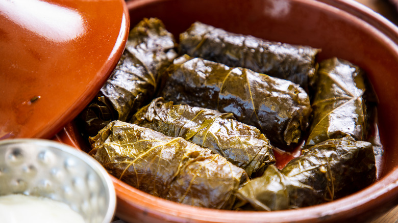 Warmed stuffed grape leaves