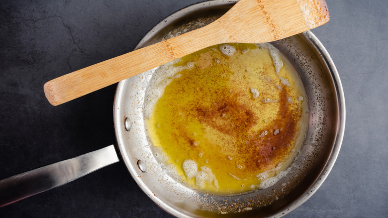 Browning butter in skillet
