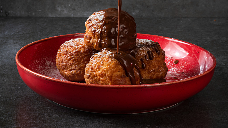 Mocha sauce on profiteroles