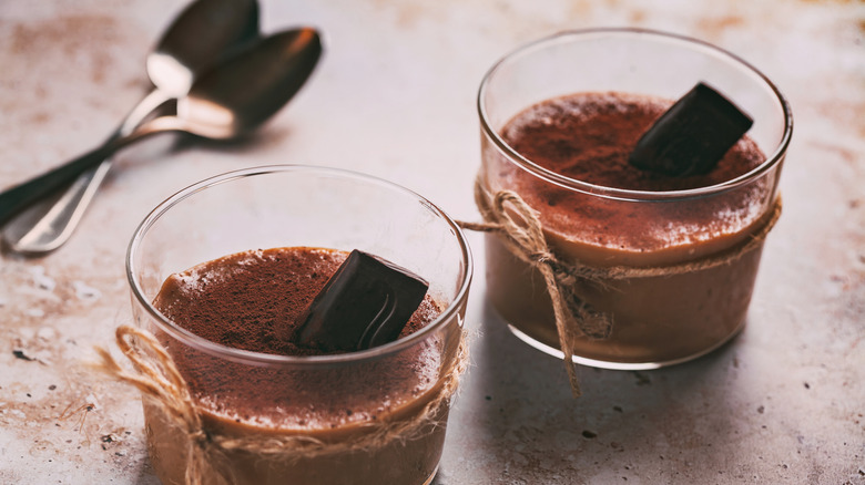 Cups of homemade chocolate pudding