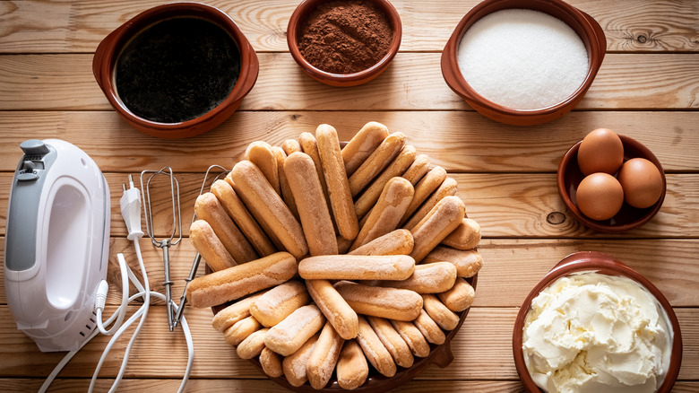 Tiramisu ingredients laid out on a table