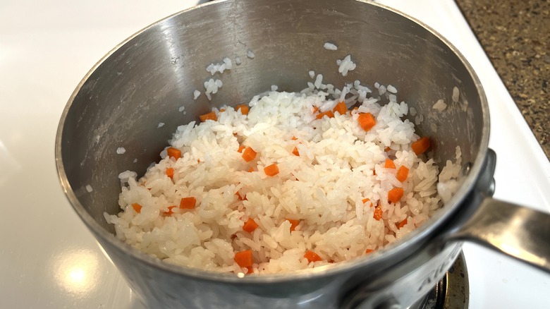 diced carrots mixed in rice