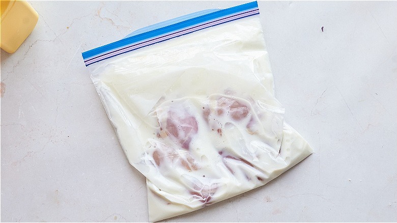 chicken in buttermilk brine in bag