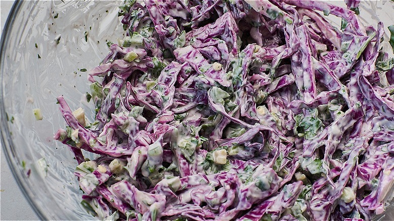 cole slaw in a mixing bowl