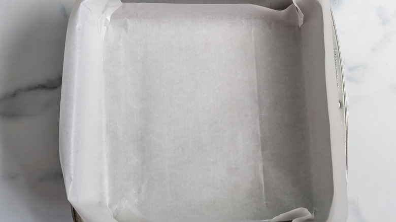 Square pan with parchment paper