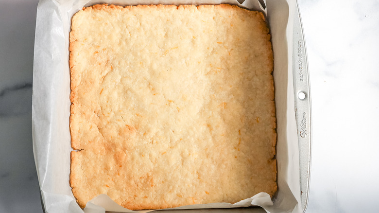 baked shortbread crust in a pan