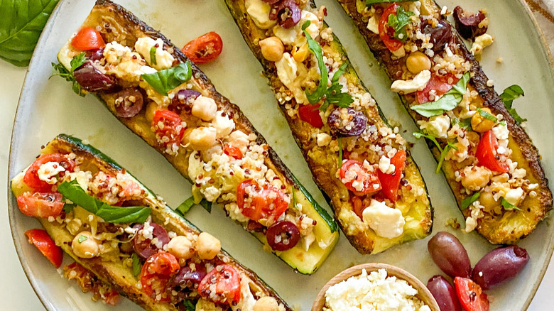 Loaded mediterranean zucchini boats